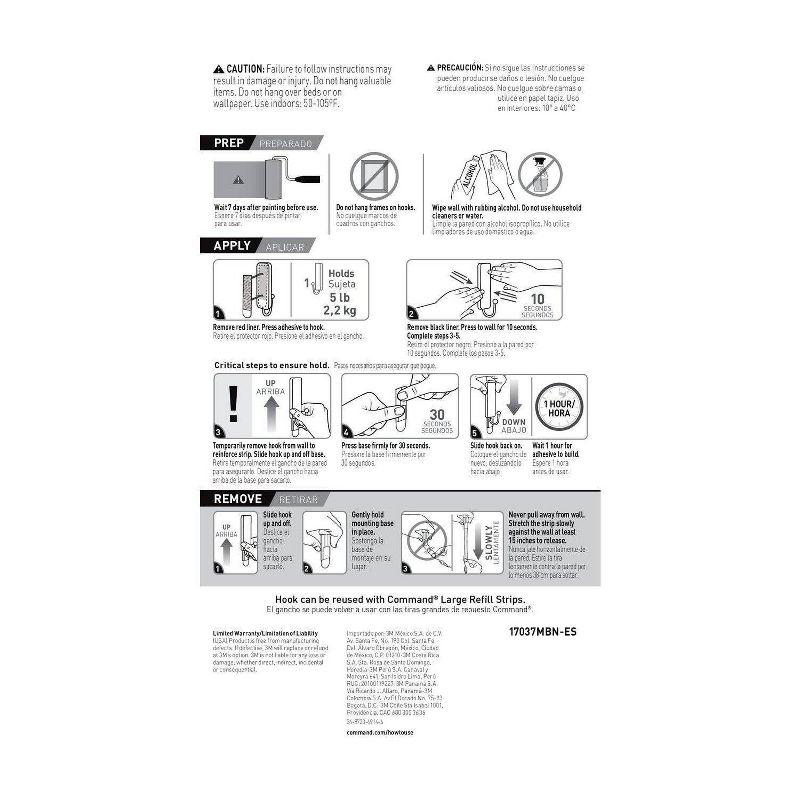 Command Large Sized Decorative Hook Brushed Nickel: Wall Hooks, Plastic, Painted Finish, 5 lb Capacity, Silver