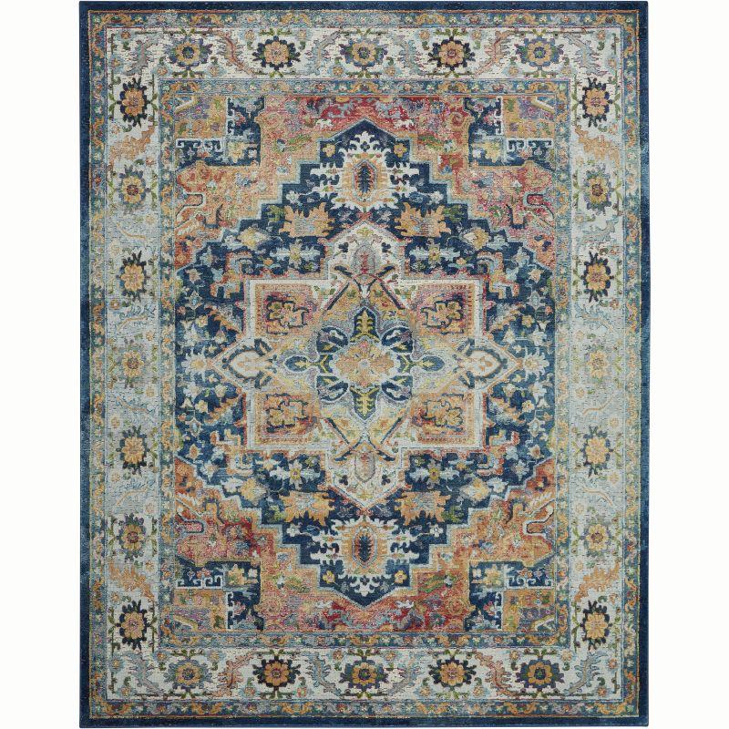 Aegean Blue Round Synthetic Easy-Care Stain-Resistant Area Rug