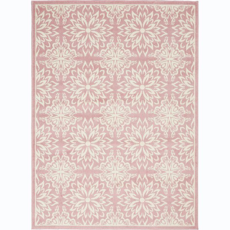 Ivory and Pink Floral Synthetic 6' x 9' Area Rug