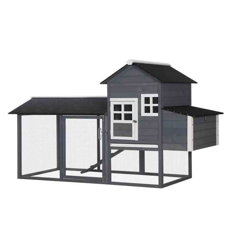 PawHut 84" Wooden Chicken Coop, Chicken House Poultry Hen Cage with Covered Big Run, Nesting Box, and Perches