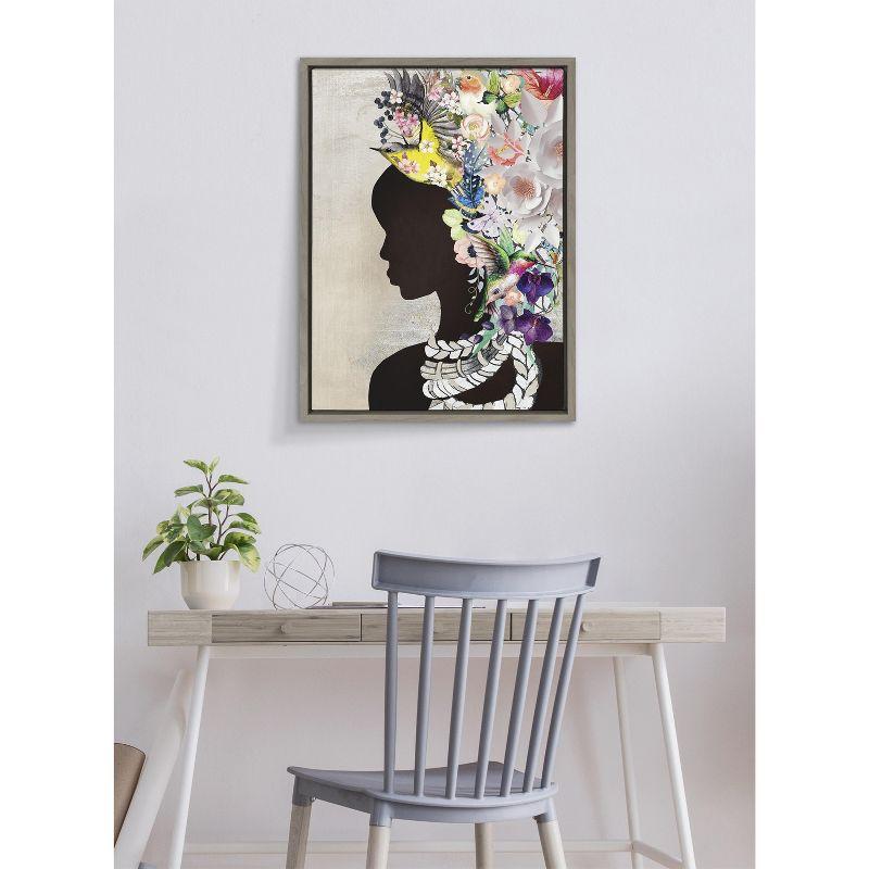 Natural Woman Floral Silhouette Framed Canvas Art, 18x24