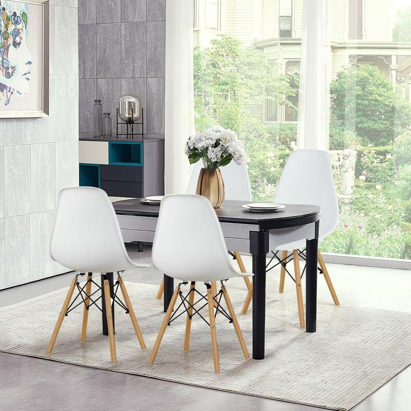 White Armless Dining Side Chairs with Beech Wood Legs (Set of 4)