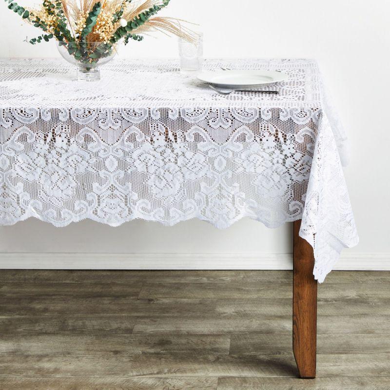 Juvale White Lace Tablecloth for Rectangular Tables, Vintage-Style for Wedding Reception, Dinner Party, Baby Shower, Tea Party Decorations, 54x72 in