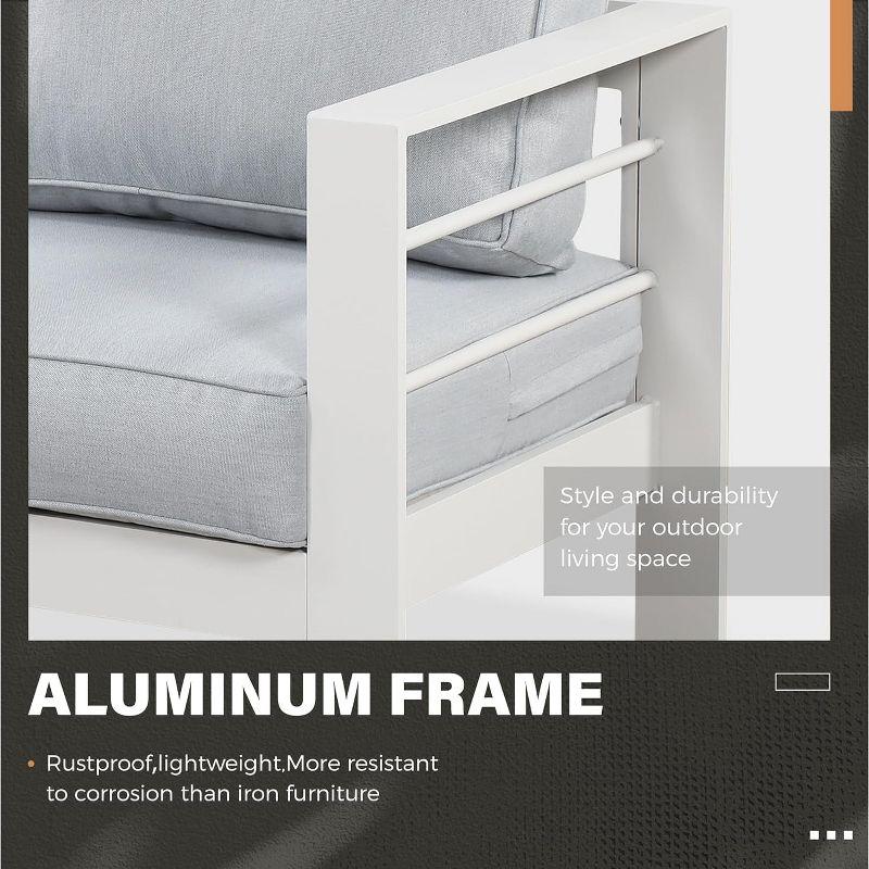 Heynemo Aluminum Patio Furniture Set with Fire Pit Table, 4 Piece Outdoor Furniture with Cushions for Balcony Backyard, White (Ship in 4 Boxes) Set of