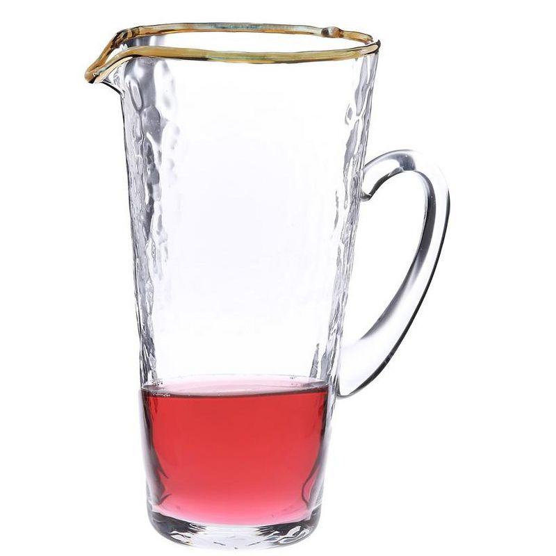 Classic Touch Pebble Glass Pitcher with Gold Rim with Handle