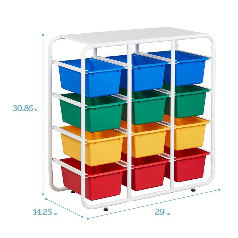 ECR4Kids 4-Tier Storage Rack with 12 Cubby Bins 4x3