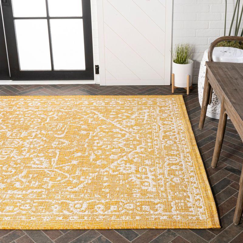 5' x 8' Malta Bohemian Medallion Textured Weave Indoor/Outdoor Area Rug, Yellow/Cream - JONATHAN Y