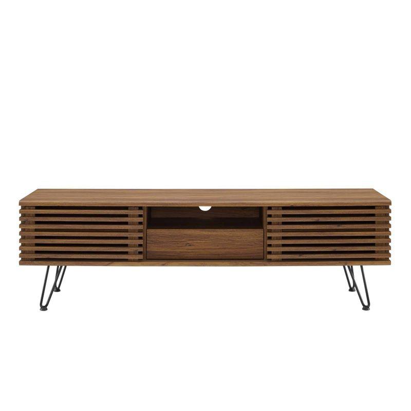 59" Render TV Stand for TVs up to 70" Walnut - Modway: Modern Media Console with Open Shelves & Metal Hardware