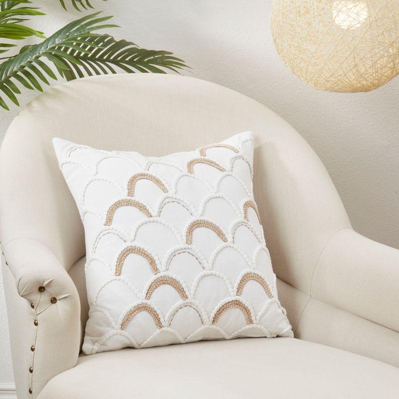 Saro Lifestyle Shoreline Serenity Scallop Design Poly Filled Throw Pillow, Off-White, 18"x18"