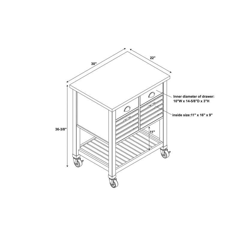 Robbin White Wood Kitchen Cart: Stainless Steel Top, Storage on Wheels - Linon