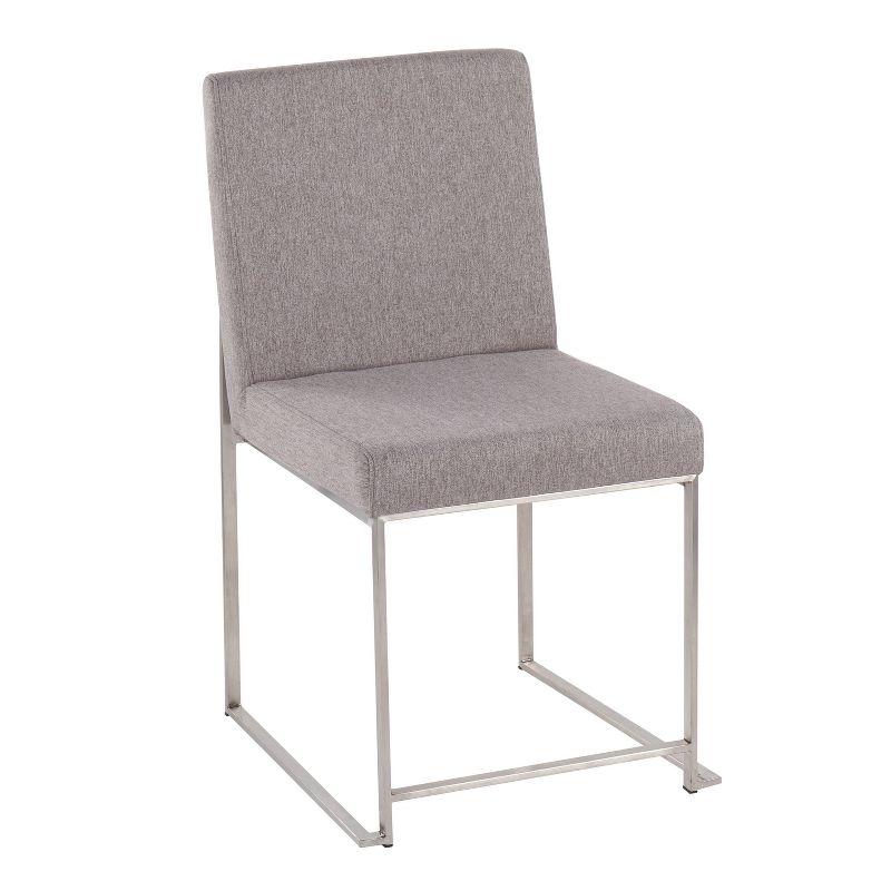 Set of 2 Highback Fuji Polyester/Stainless Steel Dining Chairs Light Gray - LumiSource: Upholstered, Spot Clean, Foam Filled