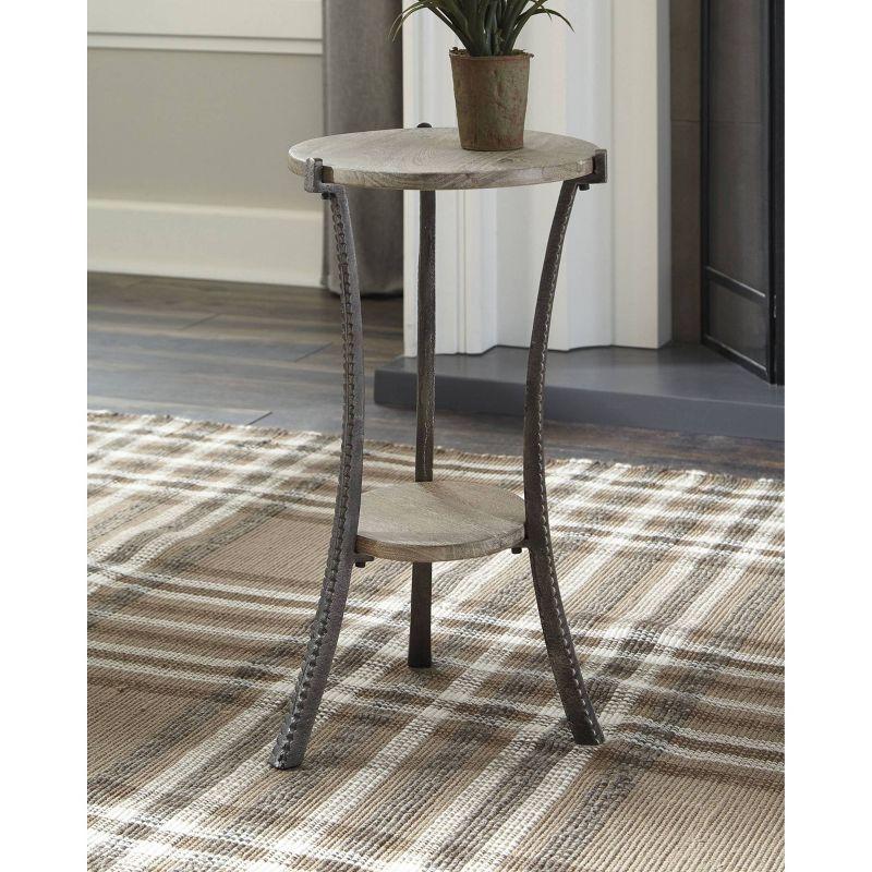 Enderton Side Table White Wash/Pewter - Signature Design by Ashley: Round, Modern, Open Shelf Storage