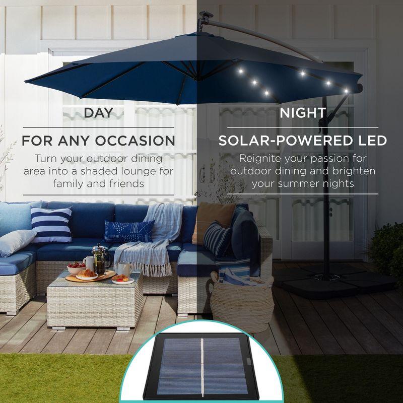 Best Choice Products 10ft Solar LED Offset Hanging Outdoor Market Patio Umbrella w/ Adjustable Tilt - Navy Blue