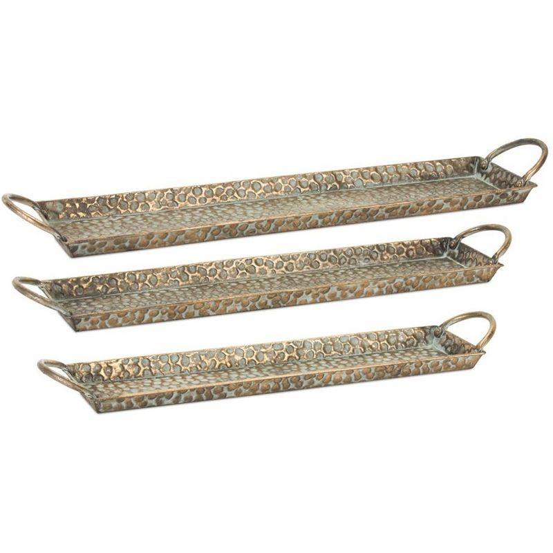 Hammered Metal Tray with Washed Finish and Handles (Set of 3)