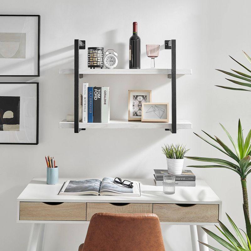 31.5" x 22.5" Modern 2 Tier Hanging Bracket Wall Shelve White Birch - Danya B.: Chic Storage, Metal MDF