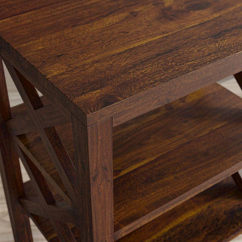 Jofran, Global Archive Solid Wood Rustic Modern X-Side Accent Table with Two Shelves, Red