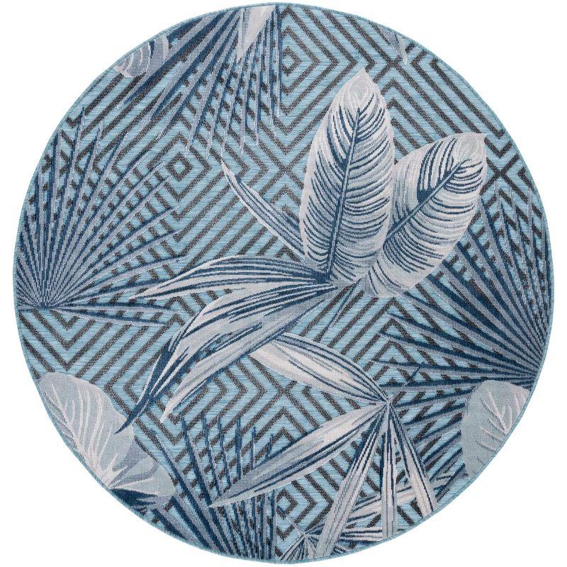 Cabana CBN447 Loomed Indoor/Outdoor Area Rug - Aqua/Navy - 6'5"x6'5" Round - Safavieh
