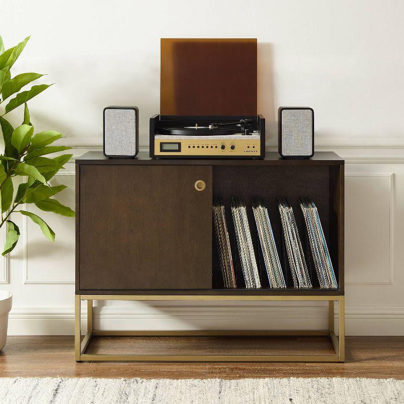 Byron Media Console Dark Brown/Gold - Crosley: Vinyl Storage Cabinet, Adjustable Shelves, Cable Management