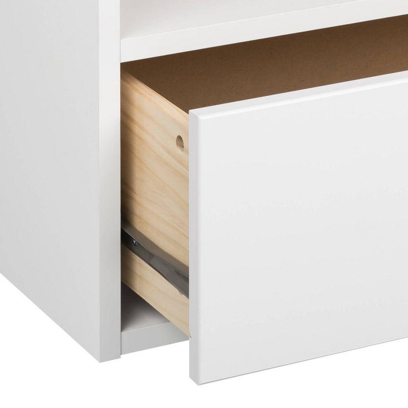 Sleek White Floating Nightstand with Drawer and Cord Management