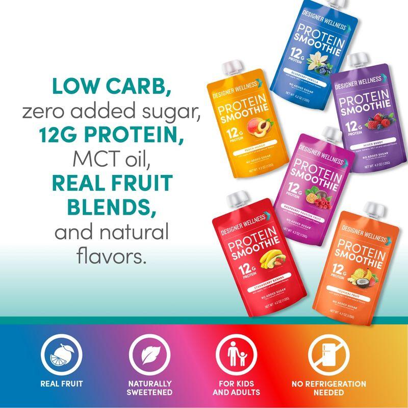 Designer Wellness Protein Smoothie, Real Fruit, 12g Protein, Low Carb, Zero Added Sugar, Gluten-Free, 12 Count