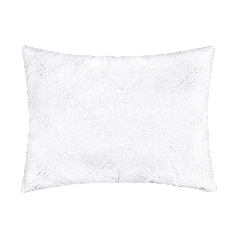 Chateau-Inspired White Linen & Cotton Quilted Standard Sham