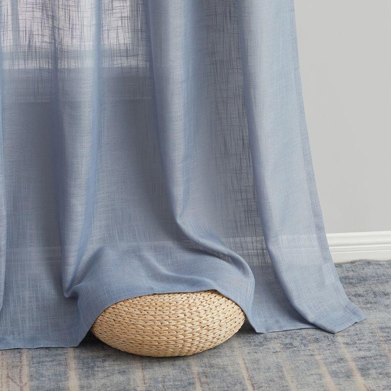 HLC.ME Abbey Faux Linen Textured Semi Sheer Privacy Light Filtering Window Grommet Thick Curtain Panels, Set of 2 - Dusty Blue, 54 W x 84 L