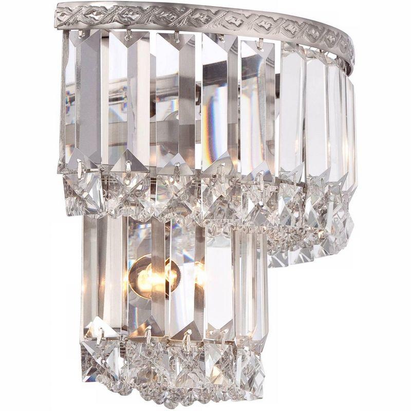 Vienna Full Spectrum Magnificence Modern Wall Light Sconce Satin Nickel Hardwire 10" 2-Light Fixture Tiered Crystal for Bedroom Bathroom Vanity Home