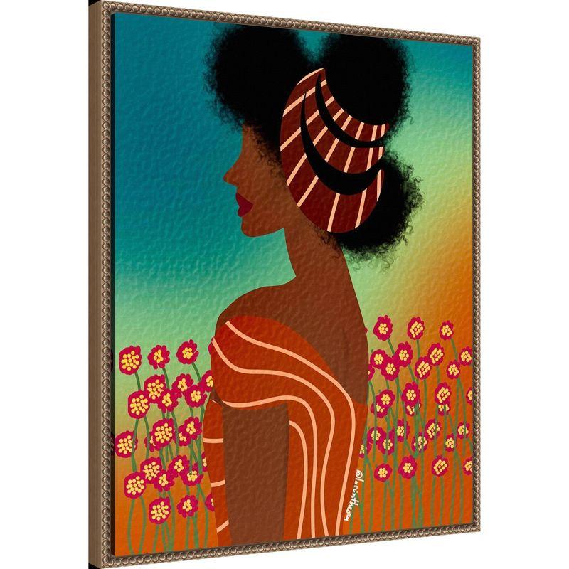 23"x28" Lady in The Flower Field by Lorintheory Framed Canvas Wall Art Print Bronze - Amanti Art: Modern Style, Vertical Lithograph