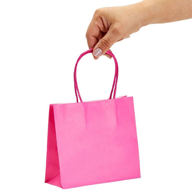 Sparkle and Bash 50 Pack Mini Pink Gift Bags with Handles, Bulk Kraft Party Favor Bags, 6 x 5 x 2.5 in