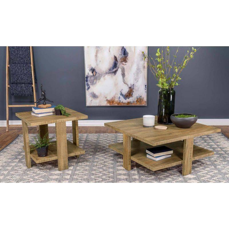 Rustic Mango Brown Square Wood End Table with Shelf