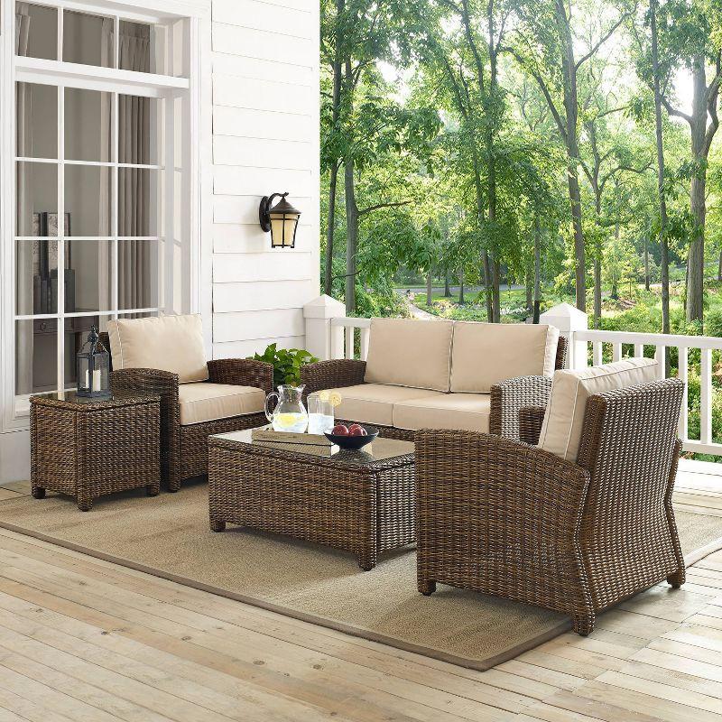 Bradenton 5pc Outdoor Wicker Conversation Set - Sand - Crosley: Steel Frame, Tempered Glass Tables, UV-Resistant