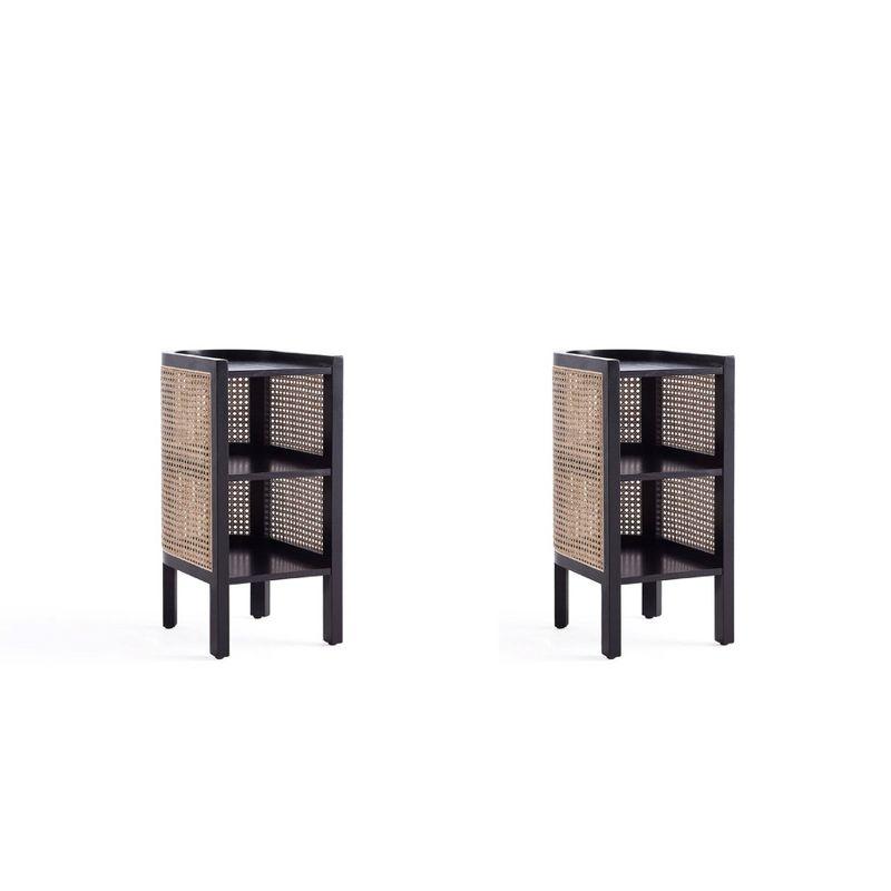 Set of 2 Versailles End Tables Black/Natural - Manhattan Comfort: Boho Style, Fixed Shelves, No Assembly Required