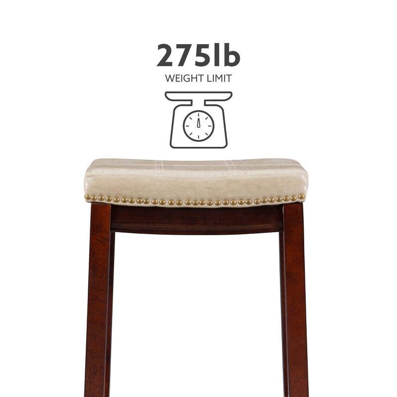 Set of 2 Claridge Faux Leather Nailhead Backless Saddle Barstools Beige - Linon: Upholstered, Rubberwood Legs, Footrest