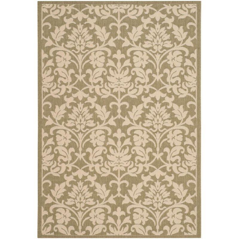 Olive and Natural Floral Motif Outdoor Area Rug