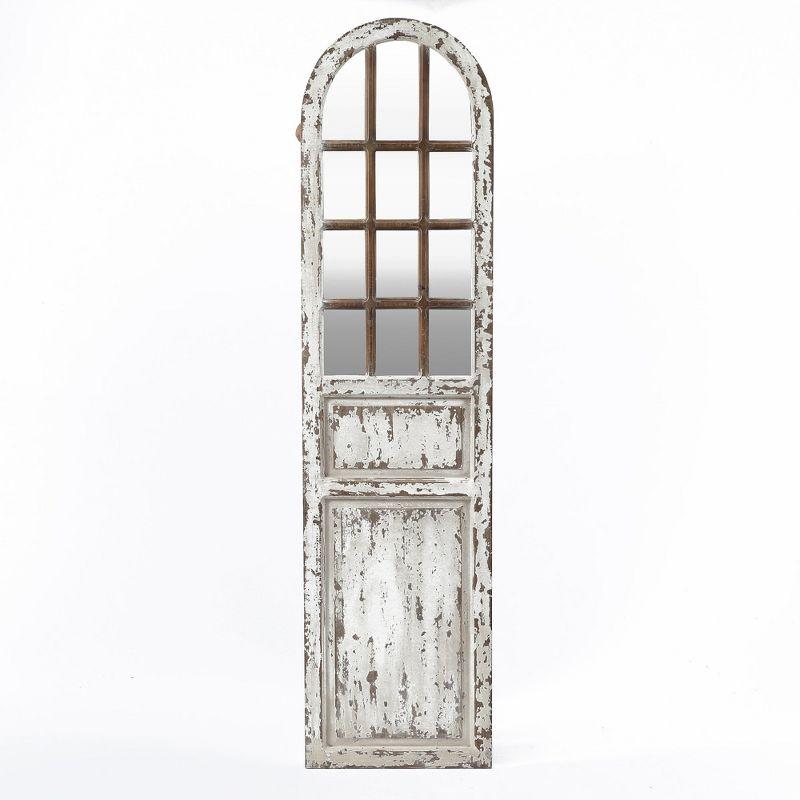 Distressed White Wood Arched Door Full-Length Mirror