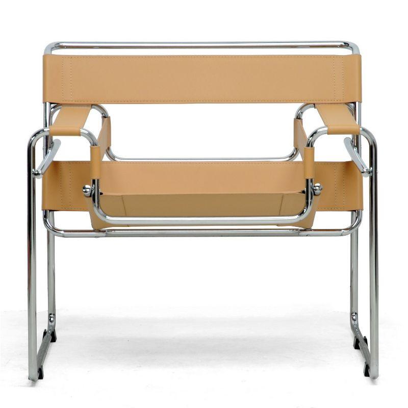 Baxton Studio Jericho Leather Mid Century Modern Accent Chair Tan: Chrome Finish, No-Mar Feet, Fully Assembled