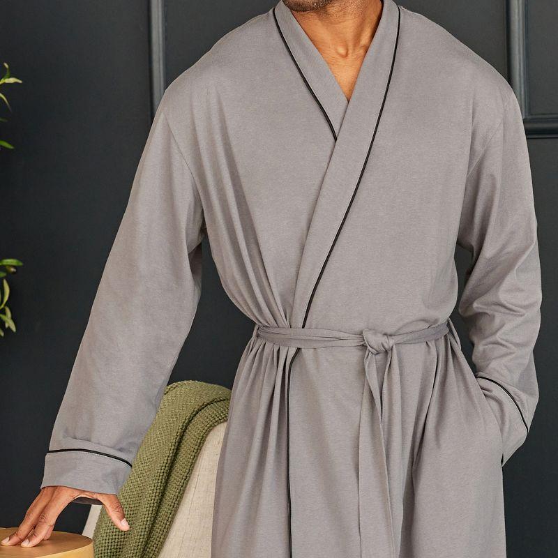 ADR Men's Robes, Mens Bathrobes Lightweight, Mens Robes with Pockets, Soft Cotton Knit Robe for Men Steel Gray Large