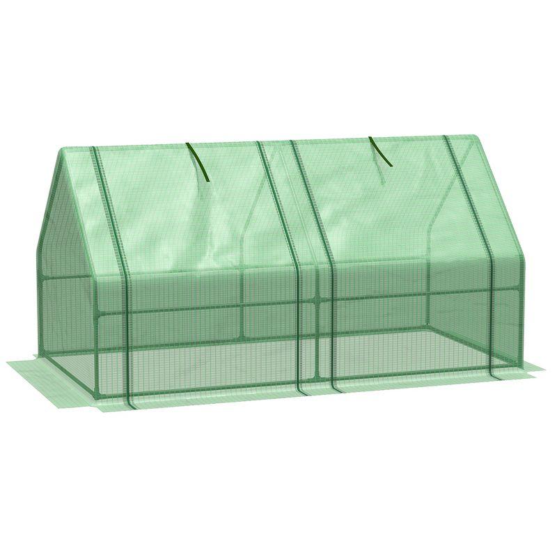 Outsunny Mini Greenhouse Portable Hot House with Large Zipper Doors & Water/UV PE Cover for Outdoor and Garden