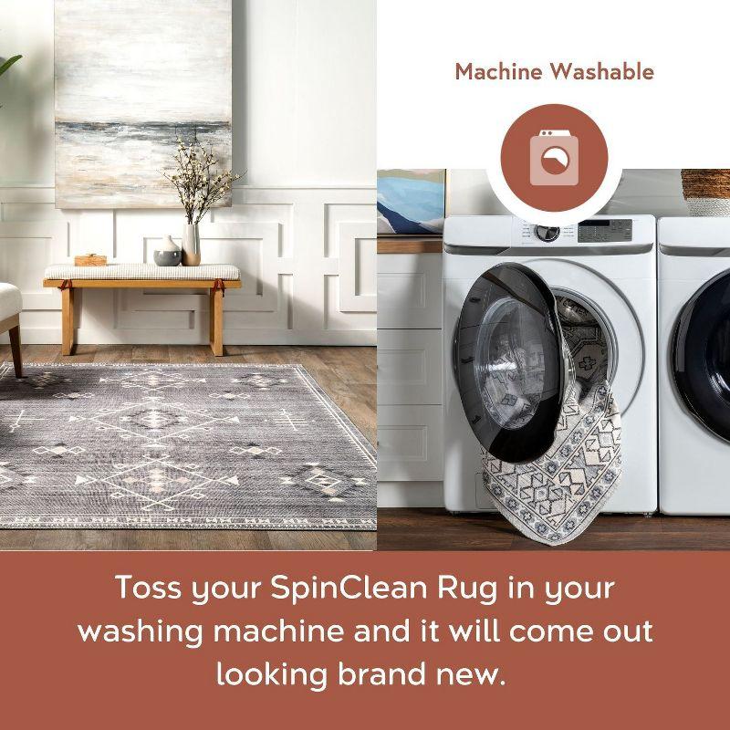 Nuloom Evalyn Southwestern Pet Friendly Machine Washable Area Rug, 5' x 8', Grey