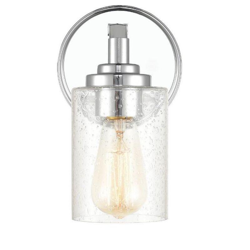 Chrome Cylinder Outdoor Wall Sconce with Glass Shade