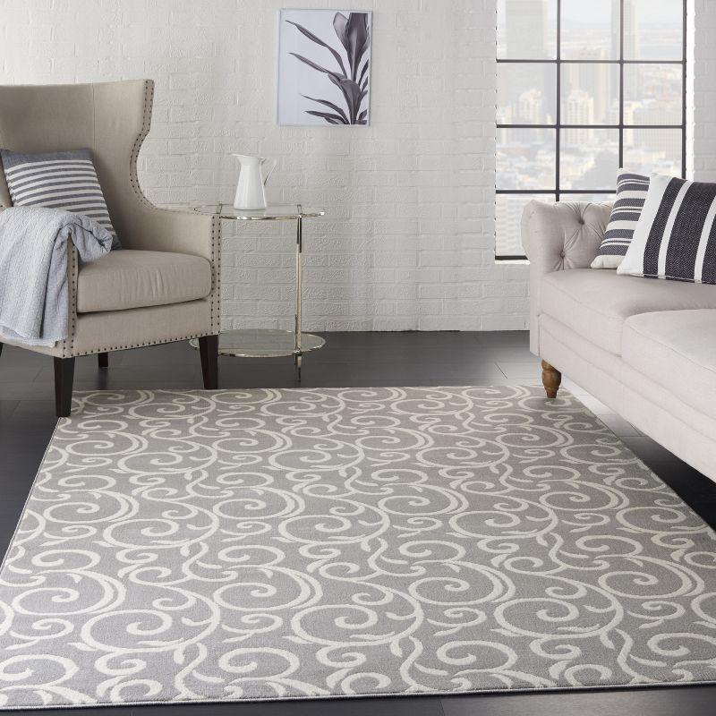 Nourison Grafix 6' x 9' Grey Area Rug Bohemian Contemporary Botanical by Nourison