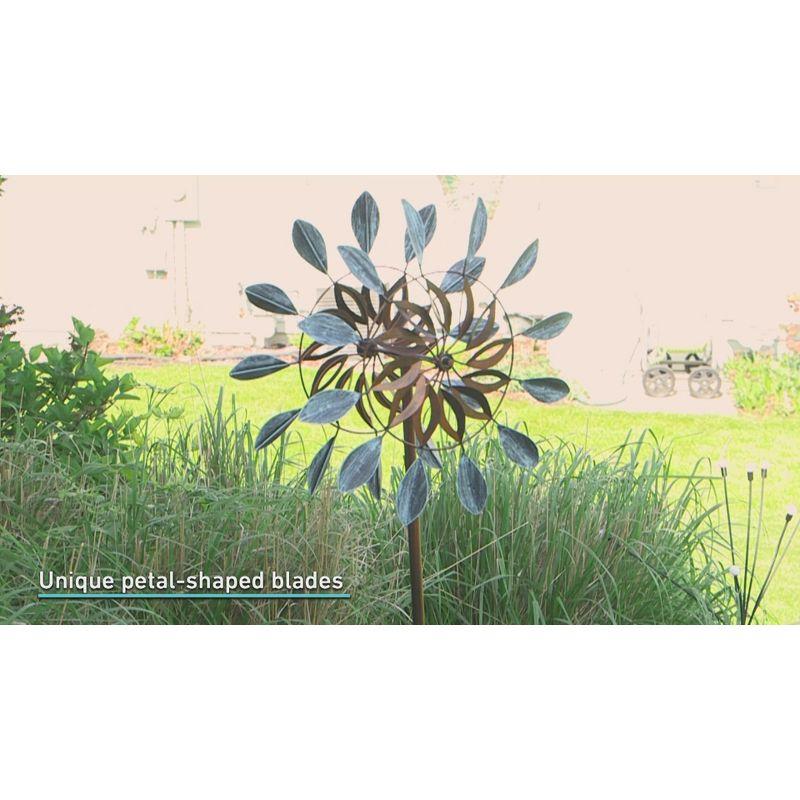 Sunnydaze Whirling Petals Powder-Coated Iron Wind Spinner - 48" H - Blue and Brown