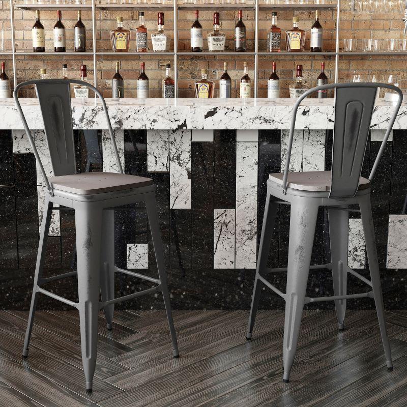 Flash Furniture Lincoln 30'' High Indoor Bar Height Stool with Back with Poly Resin Wood Seat