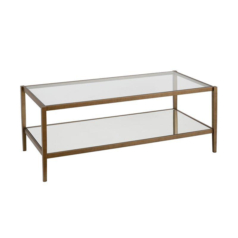 Modern Rectangle Coffee Table in Brass and Gold with Mirrored Shelf - Henn&Hart