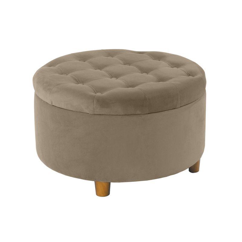 Tufted Round Storage Ottoman Fawn Velvet - HomePop: Lift-Off Lid, Honey Oak Legs, 250lb Capacity