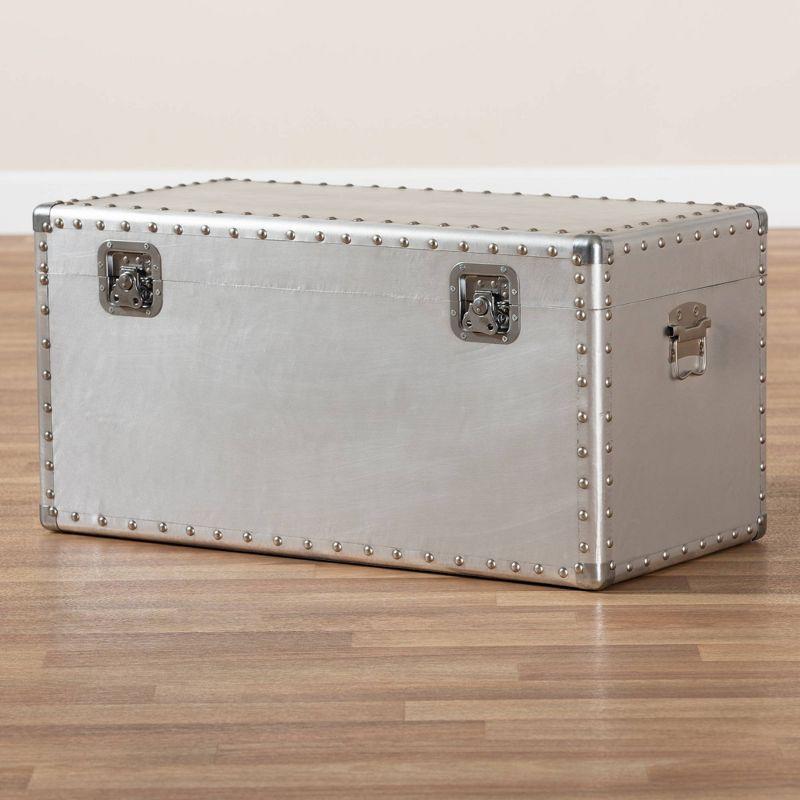 Baxton Studio Serge Metal Storage Trunk Silver: No Assembly, Spot Clean, 150lb Capacity, All Ages