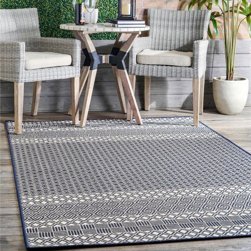 Blue Striped Synthetic Reversible Indoor/Outdoor Rug, 5x8