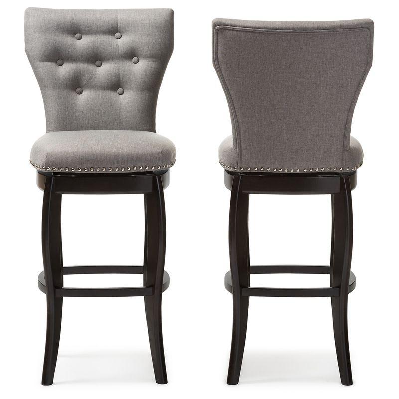 Baxton Studio 29" Leonice Fabric Upholstered Button Tufted Swivel Barstool Gray: Rubberwood Frame, Polyester Upholstery