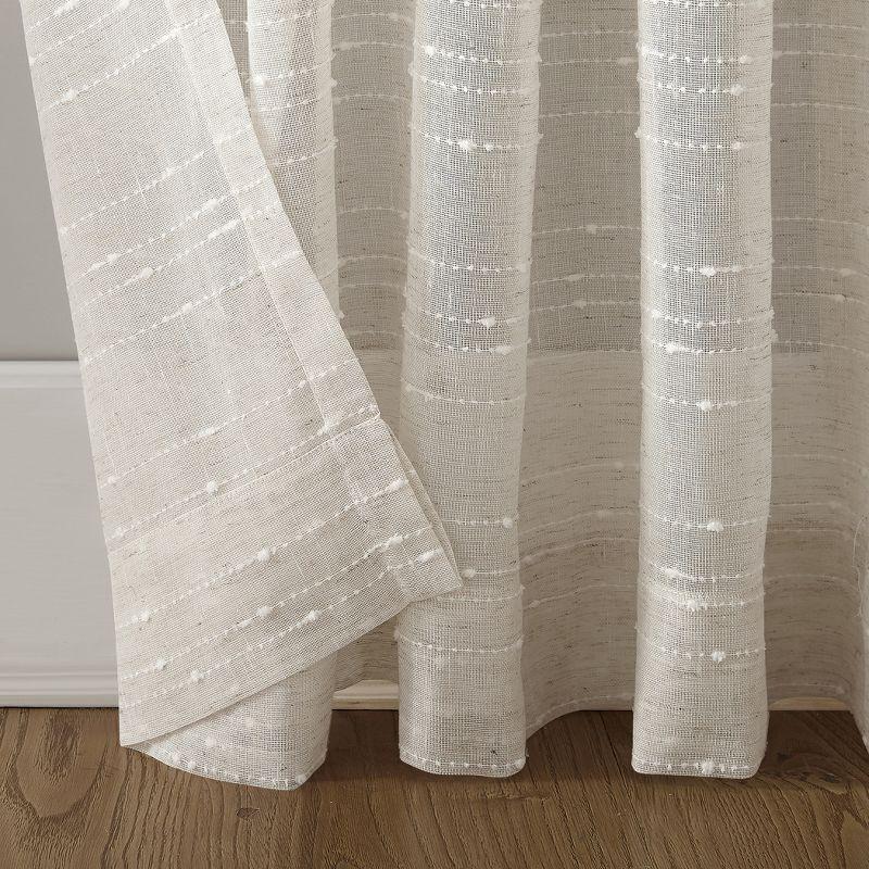 Textured Slub Anti-Dust Striped Semi-Sheer Rod Pocket Curtain Panel