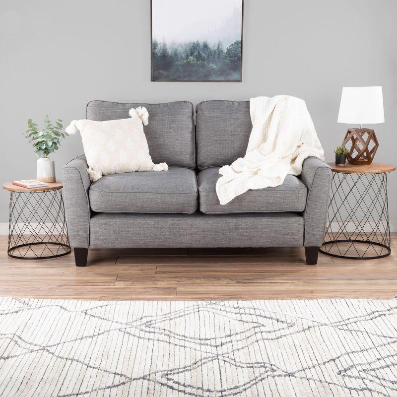 Lavish Home End Table with Storage – Set of 2 Round Nesting Tables with Diamond Pattern Wire Basket Wood Tops, Industrial Farmhouse Side Table